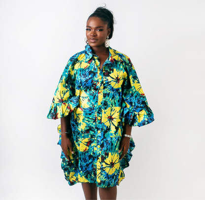 Radiant Bloom Shirt Dress