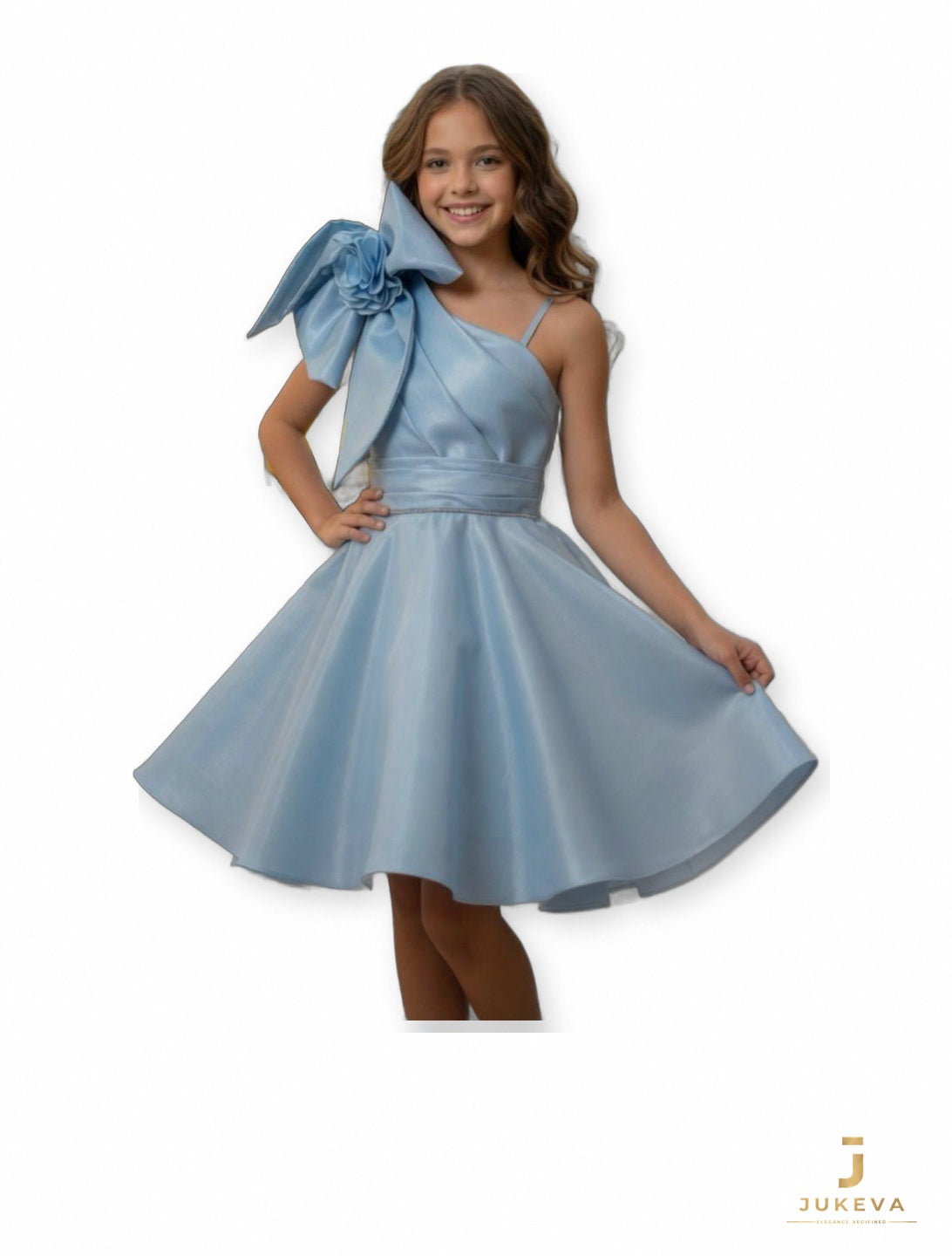 Bow Shoulder Dress in Sky