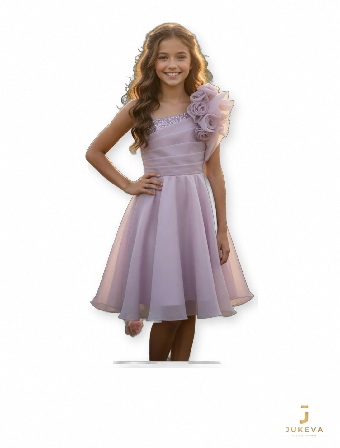 Ruffle Shoulder Dress in Lilac