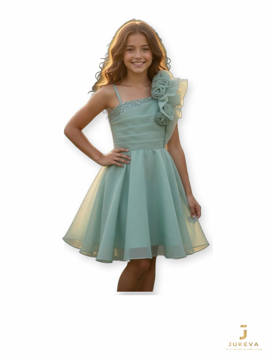 Ruffle Shoulder Dress in Mint