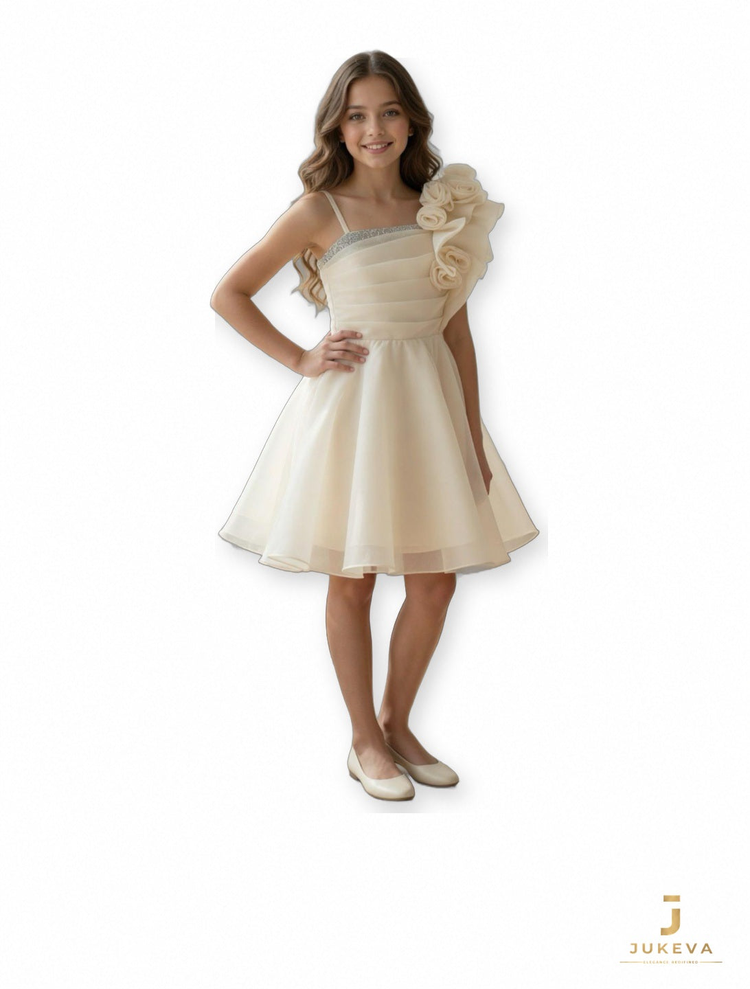 Ruffle Shoulder Dress in Ivory