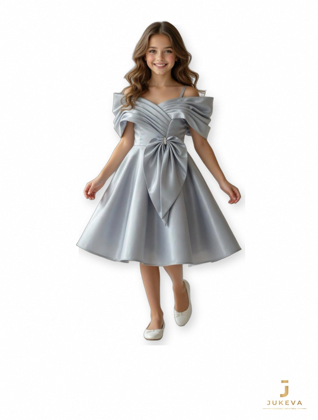 Bow Waist Dress in Silver